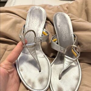 Salvatore Ferragamo Silver Women's Sandals 8.5